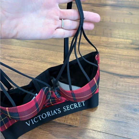 Victoria's Secret X BALMAIN Fashion Show Plaid Strappy Long Line Bra Size 34C - Picture 2 of 5